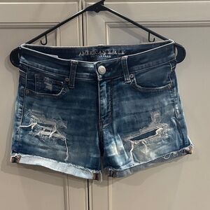 American Eagle Outfitters Women's Ripped Jean Shorts - Dark Blue